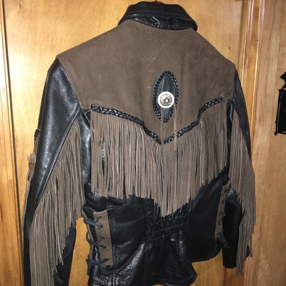 VINTAGE NWT Genuine Buffalo Leather Motorcycle Jacket Womens Brn/Blk Small - Picture 6 of 16